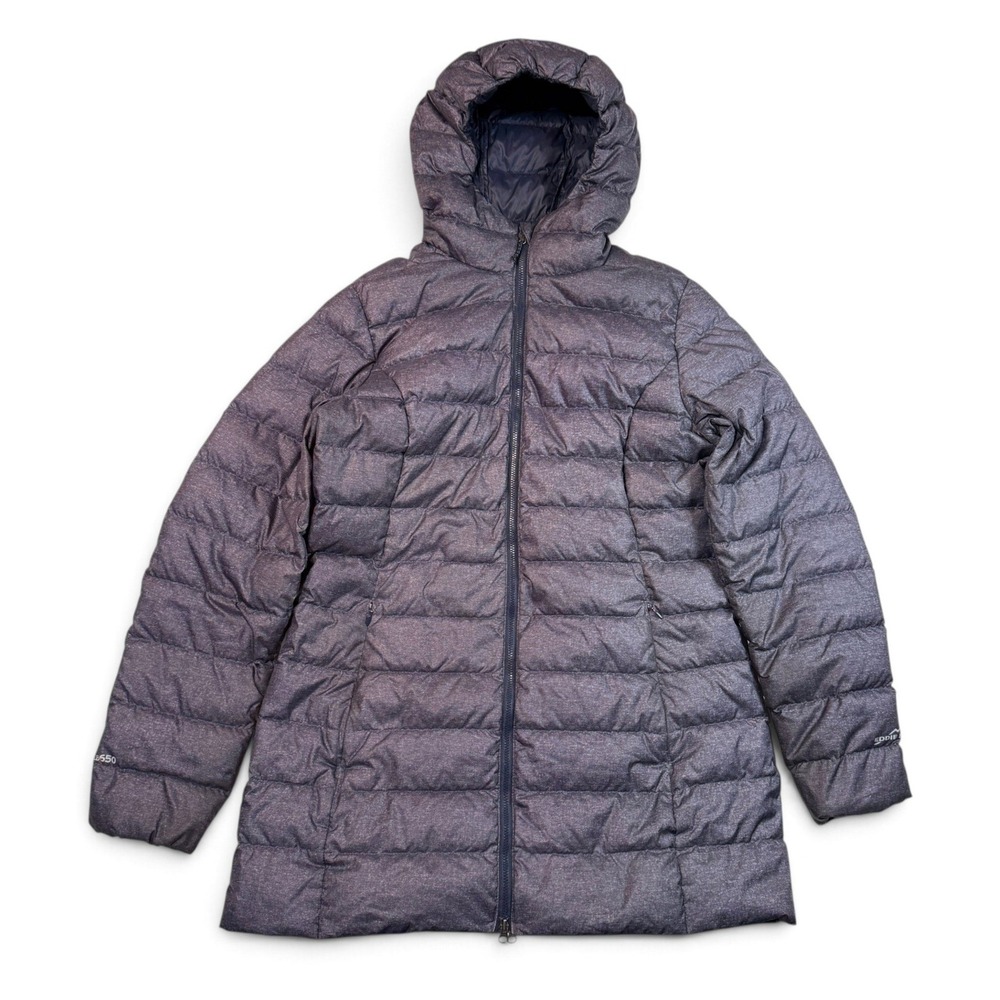 Eddie Bauer 550 Down Hooded Puffer Parka Jacket Heathered Gray Womens Medium